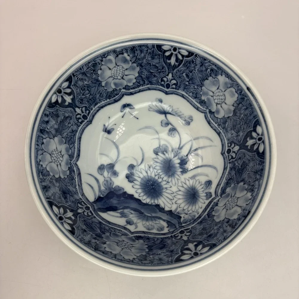 Japanese Blue Floral Porcelain Soup Bowl Asian Style Flower Design Tableware 6